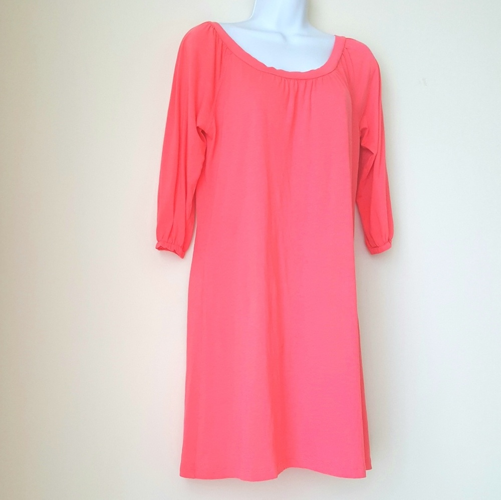 Coral Dress Pima Cotton 3/4 Sleeve Pullover Scoop Neck Size Small